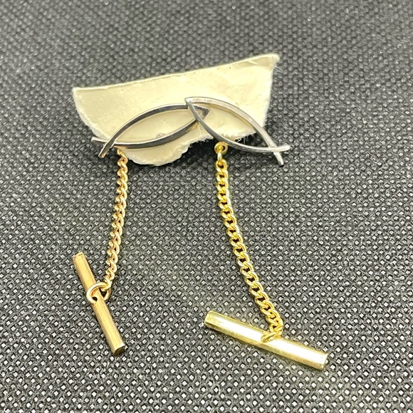 Set of 2 Religious Jesus Fish Ichthys Duo-Tone Tie Tack. Vintage Lapel Pin - Picture 3 of 5